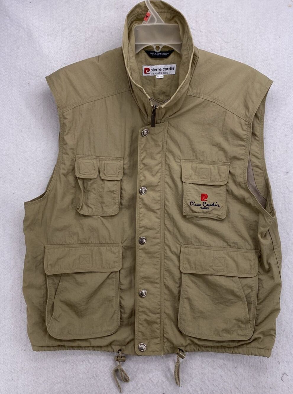 Vtg 90s Pierre Cardin Sports Club Utility Vest XL Tan Safari Photographer Cargo